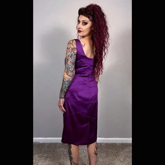 90s Jax Purple Sheath Dress Bodycon 60s Retro Mod MCM Pinup Rockabilly 10 - Picture 8 of 13